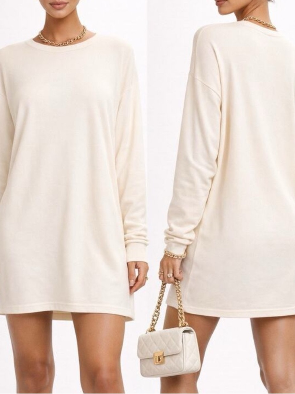 Reformation Cream Ivory Tunic Knit Tencel Sweater Dress Long Sleeve Top Blouse